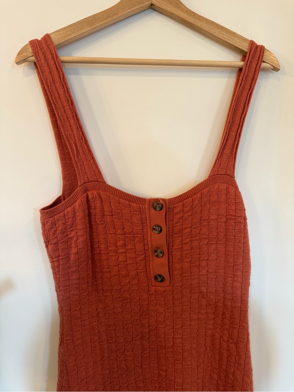 Sleeveless Knit Mini Dress in Rust with Button Front - Picture 2 of 5